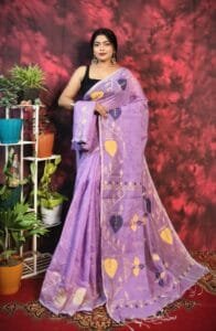 Pan Pata Soft Light Violet Handloom Sari With Blouse Piece
