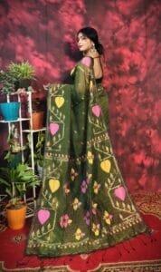 Pan Pata Soft Muddy Green Handloom Sari With Blouse Piece