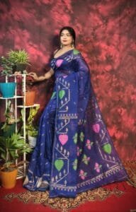 Pan Pata Soft Navy Blue Handloom Sare With Blouse Piece