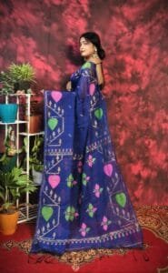 Pan Pata Soft Navy Blue Handloom Sare With Blouse Piece