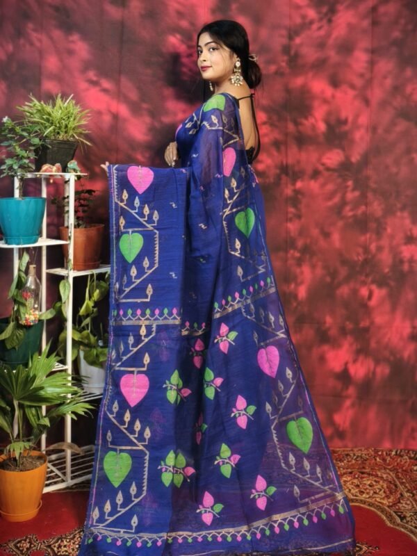 Pan Pata Soft Navy Blue Handloom Sare With Blouse Piece