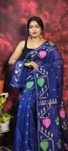 Pan Pata Soft Navy Blue Handloom Sare With Blouse Piece