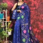 Pan Pata Soft Navy Blue Handloom Sare With Blouse Piece