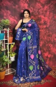 Pan Pata Soft Navy Blue Handloom Sare With Blouse Piece