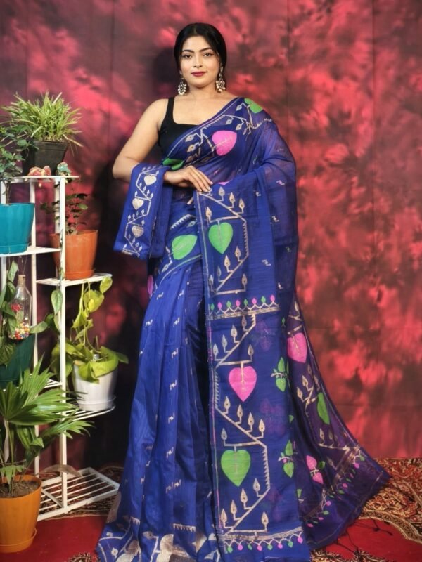 Pan Pata Soft Navy Blue Handloom Sare With Blouse Piece
