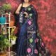 Pan Pata Soft Navy Blue Handloom Sari With Blouse Piece