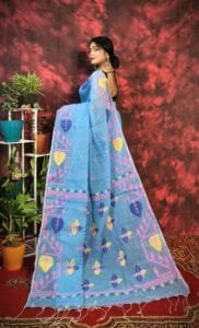 Pan Pata Soft Picton Blue Handloom Sari With Blouse Piece