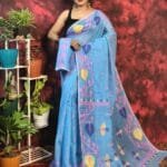 Pan Pata Soft Picton Blue Handloom Sari With Blouse Piece