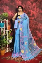 Pan Pata Soft Picton Blue Handloom Sari With Blouse Piece