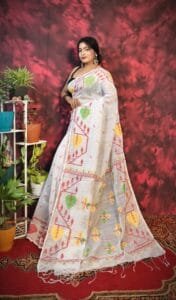 Pan Pata Soft White Handloom Sari With Blouse Piece