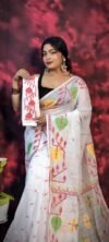 Pan Pata Soft White Handloom Sari With Blouse Piece
