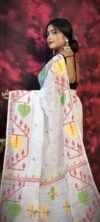 Pan Pata Soft White Handloom Sari With Blouse Piece