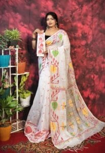 Pan Pata Soft White Handloom Sari With Blouse Piece