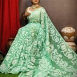 Champak Soft Aqua Forest Dhakai Jamdani Saree