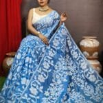 Champak Soft Dusk Blue Dhakai Jamdani Saree