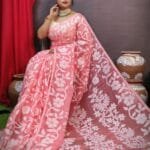 Champak Soft Dusty Rose Dhakai Jamdani Saree