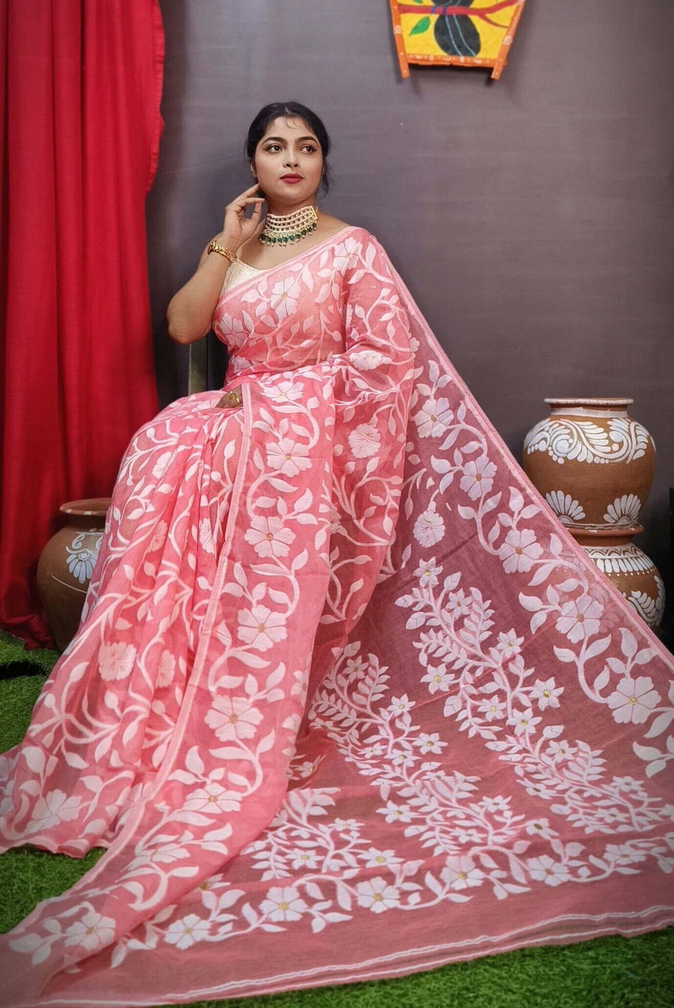 Champak Soft Dusty Rose Dhakai Jamdani Saree Champak Soft Dusty Rose Dhakai Jamdani Saree