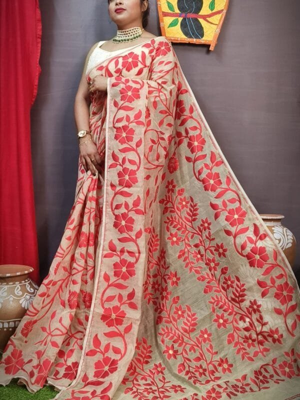 Champak Soft Mushroom Dhakai Jamdani Saree