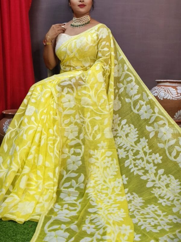 Champak Soft Pastel Yellow Dhakai Jamdani Saree