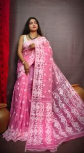 Exclusive Lotas Pink Borfi Design Jamdani Saree