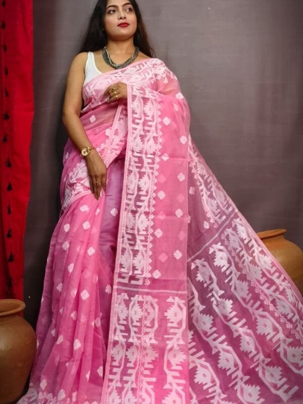Exclusive Lotas Pink Borfi Design Jamdani Saree