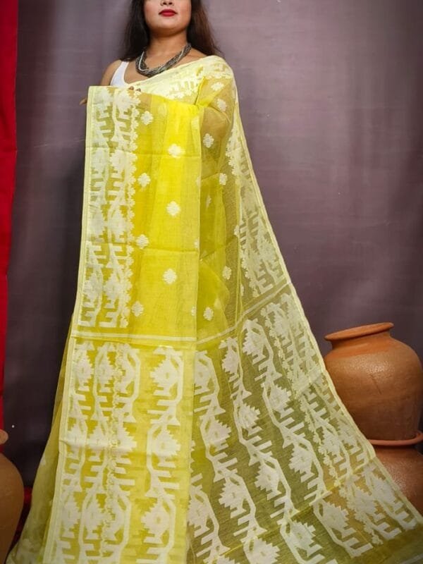 Fuel Yellow Body Masline Jamdani Saree