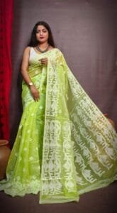 Excluclosive Banana Leve Borfi Design Jamdani Saree