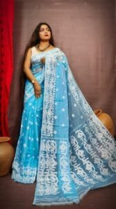 Exclusive Design Sky Blue Borfi Jamdani Saree