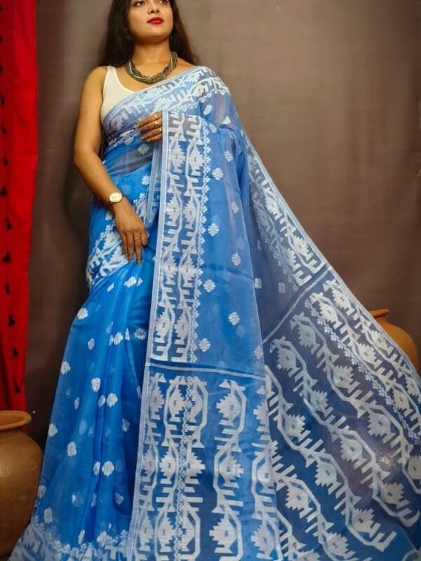 Exclusive Light Blue Borfi Jamdani