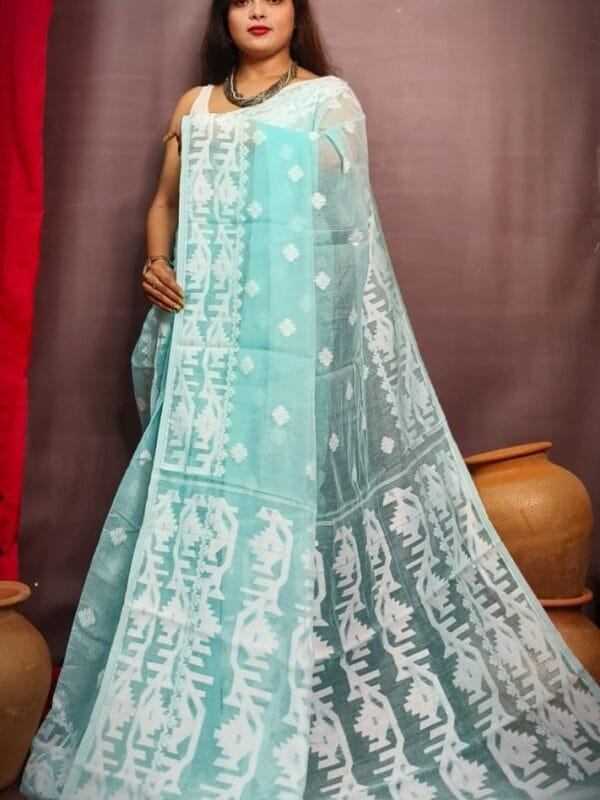 Exclusive Turquoise Body Borfi Jamdani