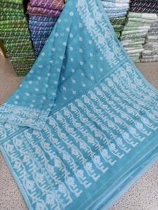 Exclusive Design Sky Blue Borfi Jamdani Saree - Image 2