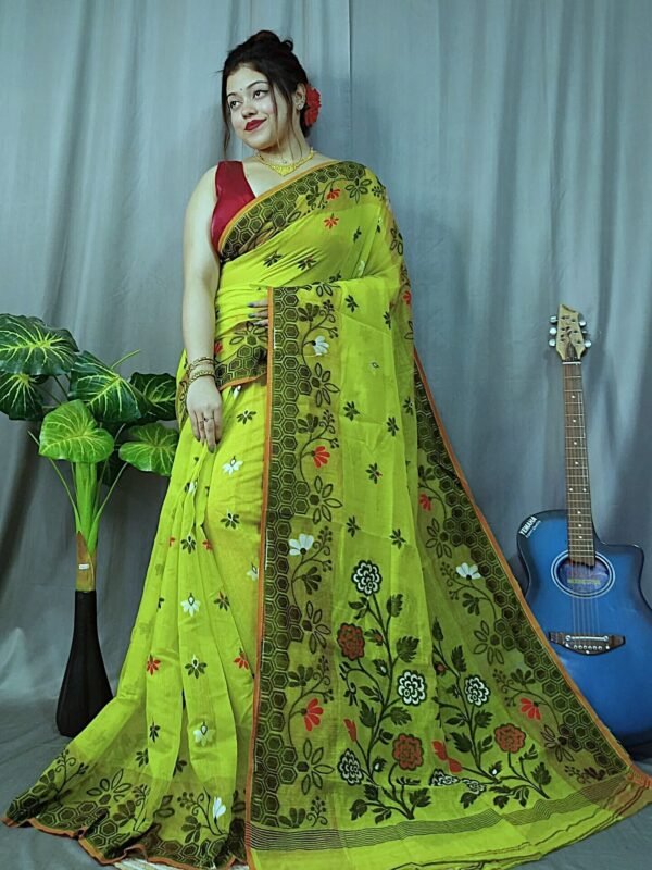 Marigold Soft Brass Dhakai Jamdani Saree