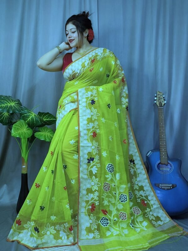 Marigold Soft Brass Dhakai Jamdani Sari