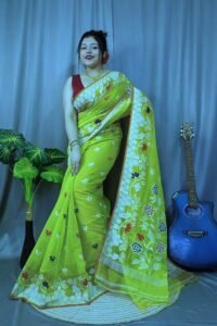 Marigold Soft Brass Dhakai Jamdani Sari