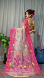 Marigold Soft Mushroom Dhakai Jamdani Saree
