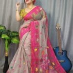 Marigold Soft Mushroom Dhakai Jamdani Saree