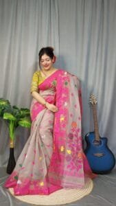 Marigold Soft Mushroom Dhakai Jamdani Saree