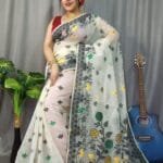 Marigold Soft White Dhakai Jamdani Saree