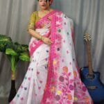 Marigold Soft White Dhakai Jamdani Sari