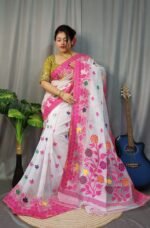 Marigold Soft White Dhakai Jamdani Sari