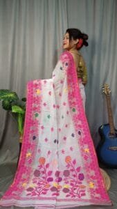 Marigold Soft White Dhakai Jamdani Sari