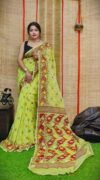 Oleander Soft Avocado Green Dhakai Jamdani Saree