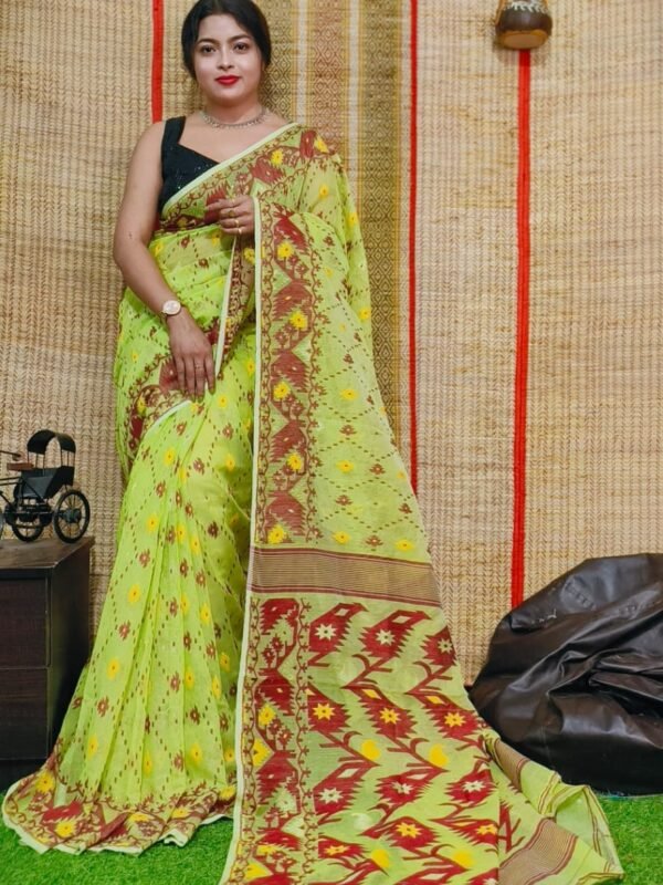 Oleander Soft Avocado Green Dhakai Jamdani Saree