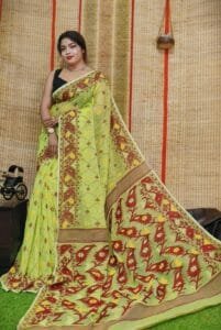 Oleander Soft Avocado Green Dhakai Jamdani Saree