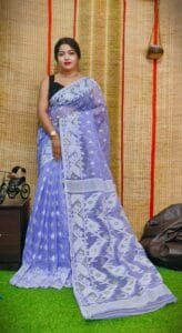 Oleander Soft Blueberry Dhakai Jamdani Saree