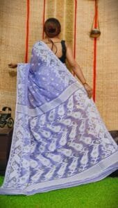 Oleander Soft Blueberry Dhakai Jamdani Saree