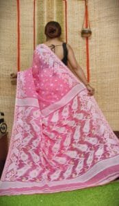 Oleander Soft Dark Pink Dhakai Jamdani Saree