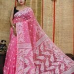 Oleander Soft Dark Pink Dhakai Jamdani Saree