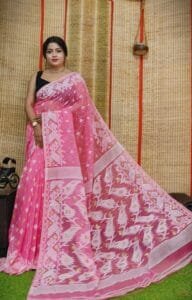 Oleander Soft Dark Pink Dhakai Jamdani Saree