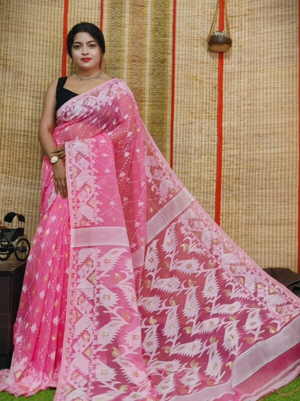 Oleander Soft Dark Pink Dhakai Jamdani Saree